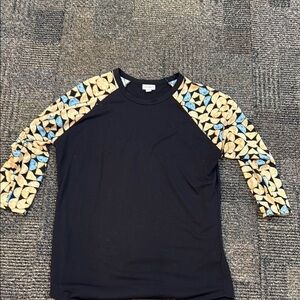 Women’s Lularoe large black with orange blue geometric design long sleeve